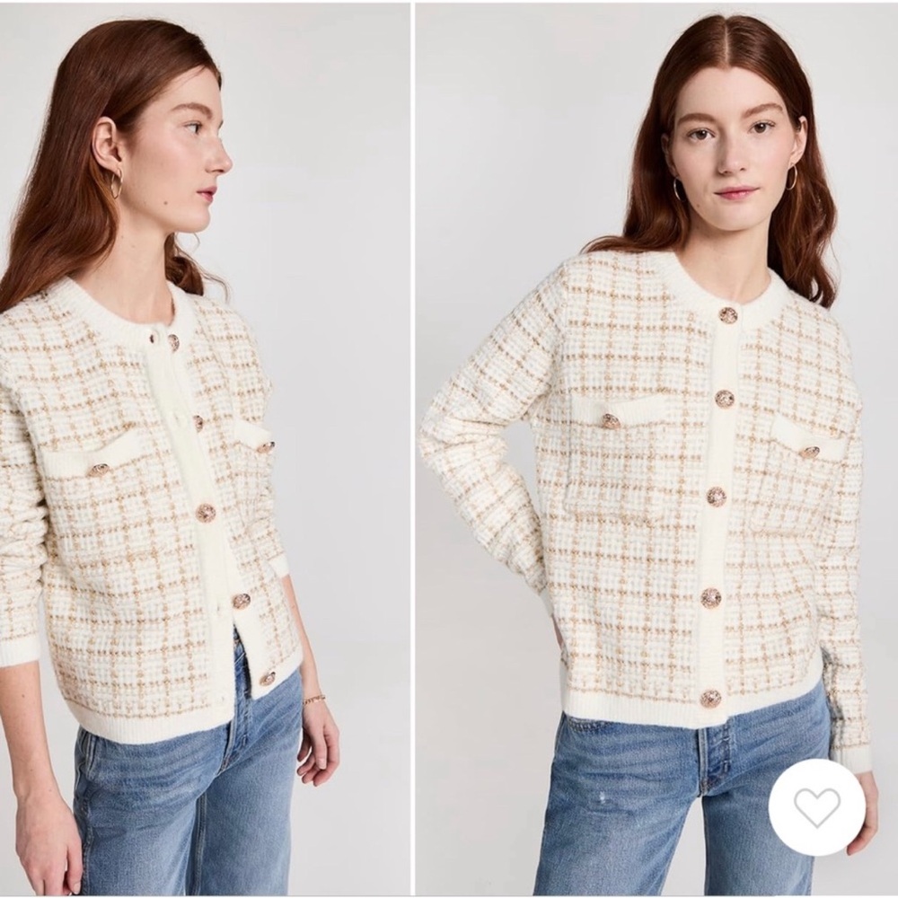 Line & Dot Cream and Tan Plaid Cardigan Sweater